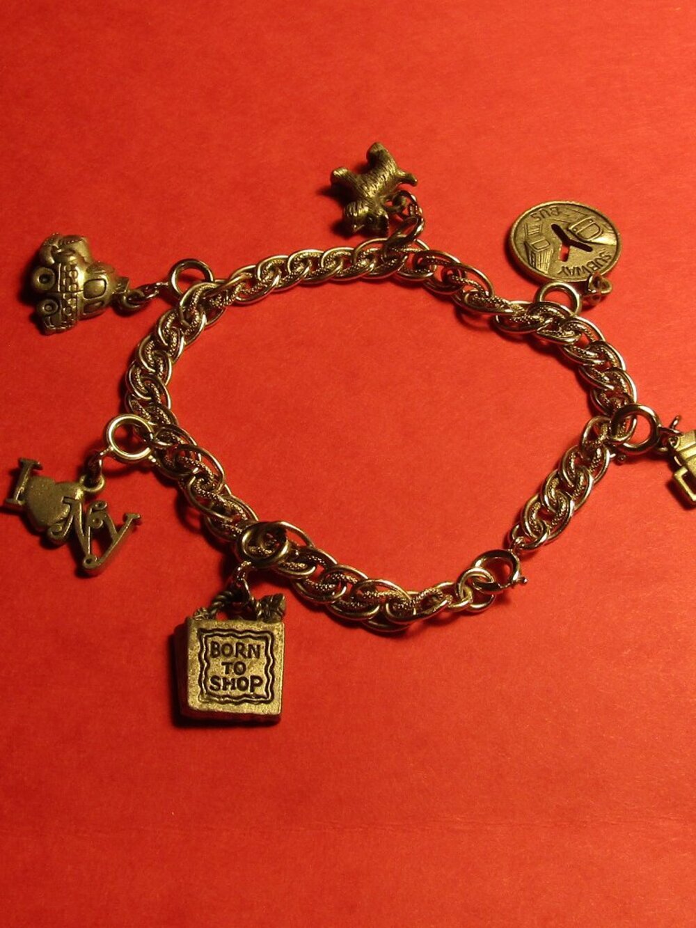 NYC 6 Charm Silver-Tone 7.5" SHOPPING BRACELET Scottie Dog Subway Token Car ILNY